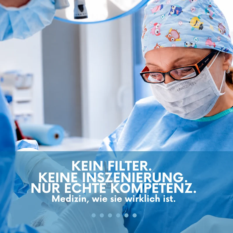 Social-Media-Beitrag mit medizinischem Porträt und der Aussage Nur echte Kompetenz