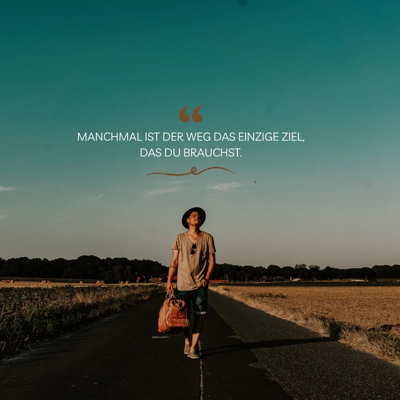 Social-Media-Motiv mit einer Person auf einem Feldweg und einem Zitat zum eigenen Weg