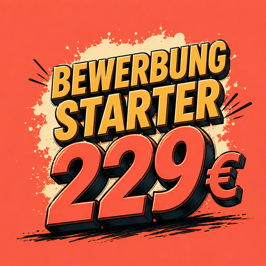 Bewerbungspaket "Starter" für 229 € in auffälliger Schrift auf rotem Hintergrund.