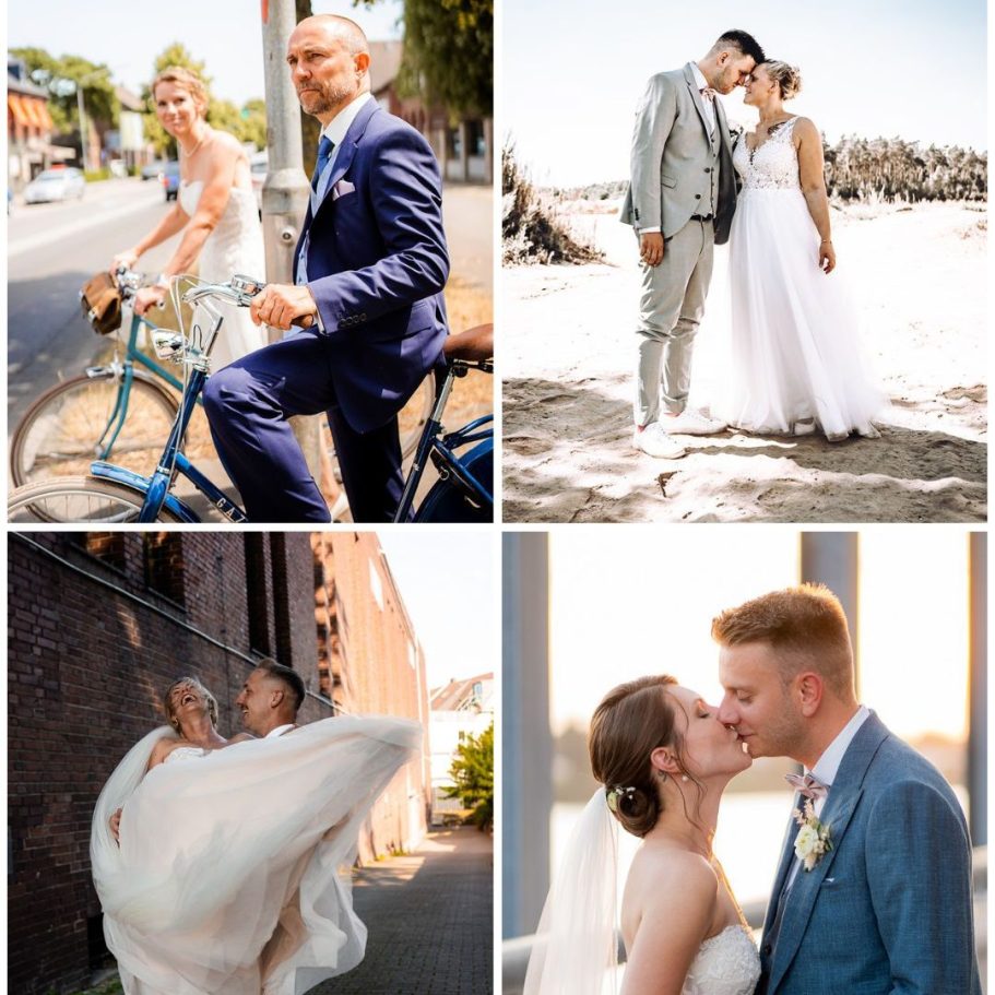 Collage verschiedener Hochzeitsbilder.