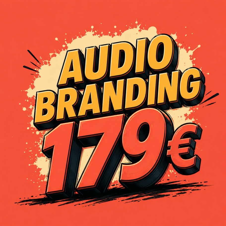 Text: "Audio Branding für 179 € auf rotem Hintergrund."