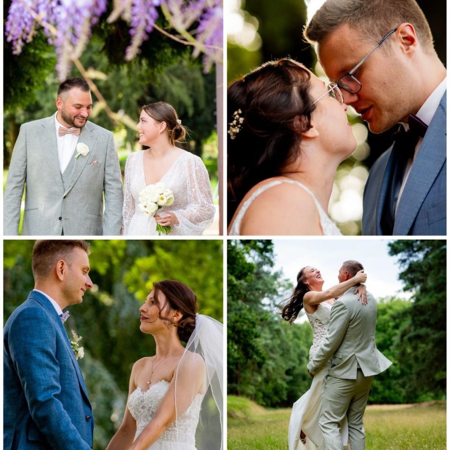 Collage verschiedener Hochzeitsbilder.